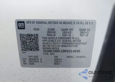 2024 Chevrolet Blazer Ev Eawd 2Lt from USA, damaged, VIN 3GNKDBRJ3RS214935